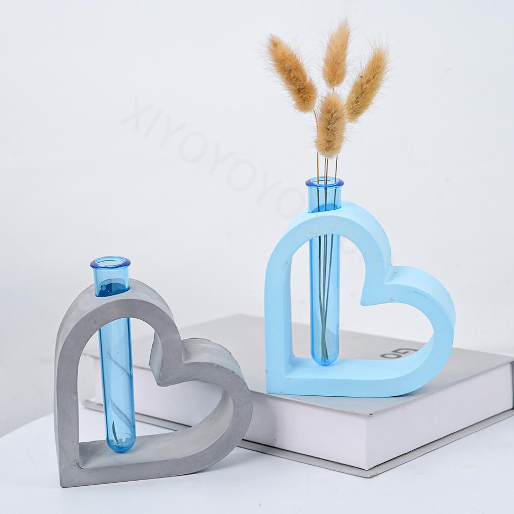 Heart Vase Silicone Mold Hydroponic Plant Flowerpot Cement Plaster Mould DIY Nordic Vase Test Tube Planter Resin Mold Home Decor