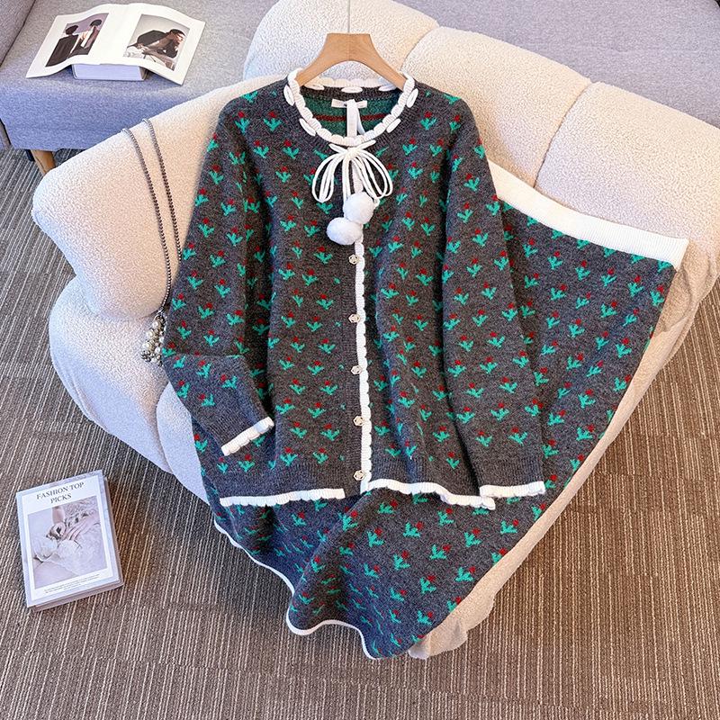 Plus Size Winter Slimming Wool Knitwear Sweater and Skirt Set for Women 130-350 Jin 4XL for 180-210 jin 5500₽