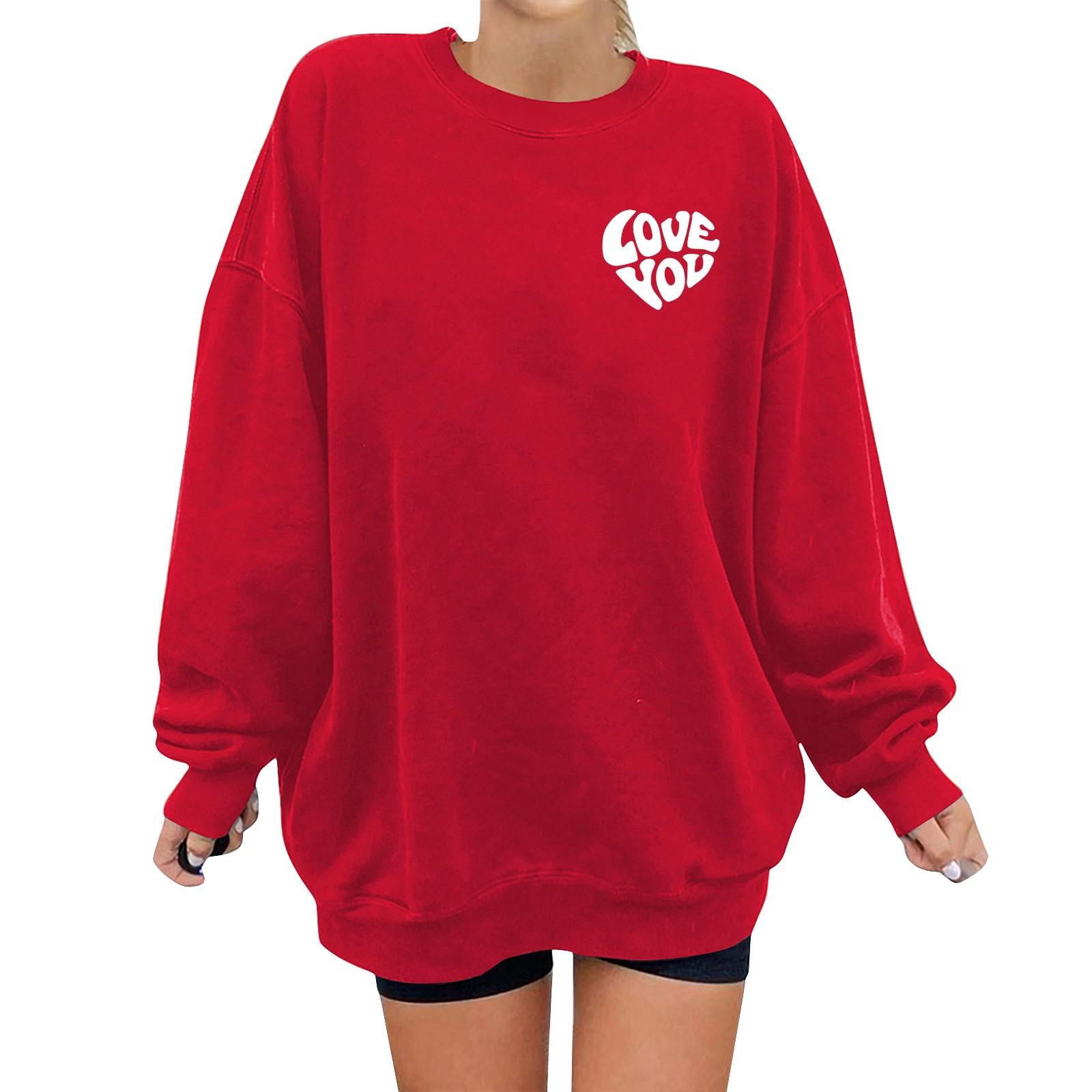 

Унисекс Пуловер с принтом сердца, круглым вырезом, заниженной линией плеч, длинными рукавами XL красный