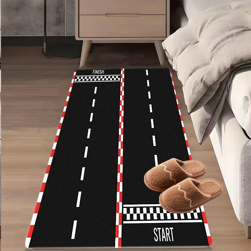 Flannel Printed Race Track Rug Kids Room Decor Car Theme Soft Fleece Floor Mat Living Room Carpet Play Area Rugs for Children