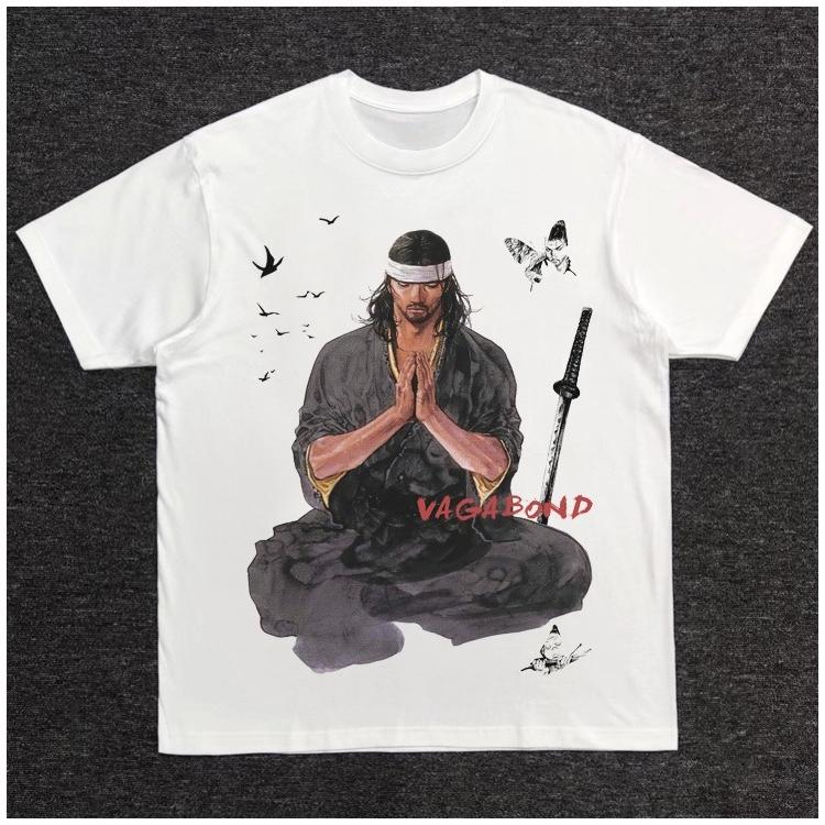 

Vagabond Manga Miyamoto Musashi Training Short-Sleeve T-Shirt - Heavyweight Cotton Loose Fit Retro American Street Style Top Tee 4XL
