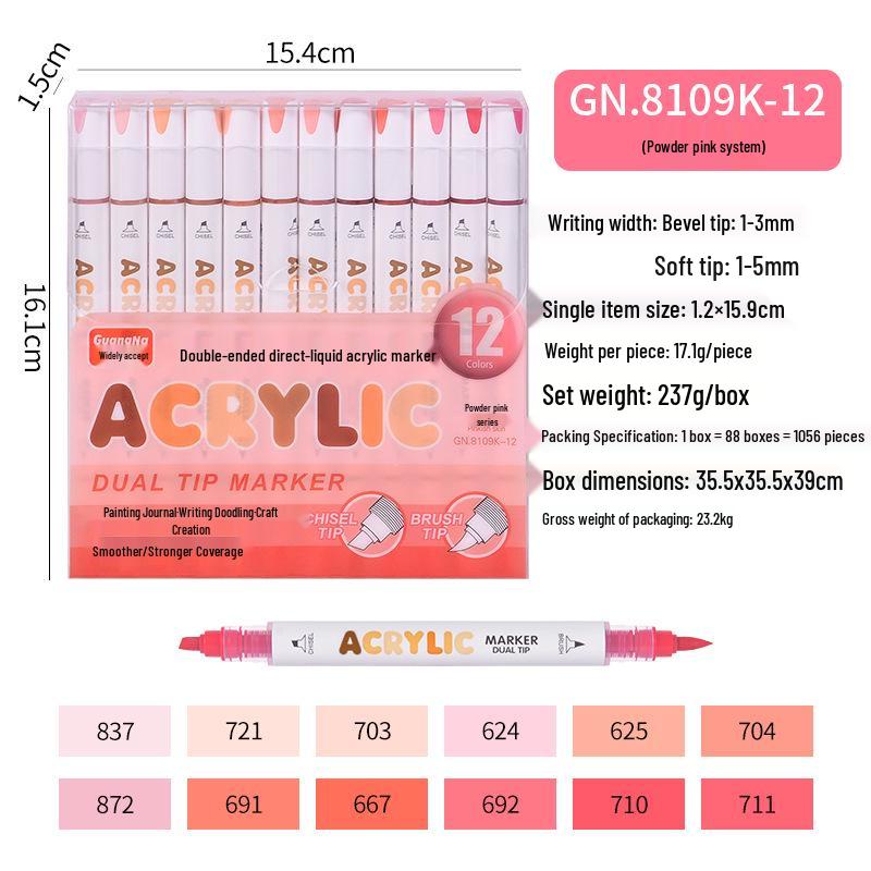 Broadly Recruit 8109 Double-Ended Acrylic Markers - Soft Tip for Art, Anime, and Coloring
