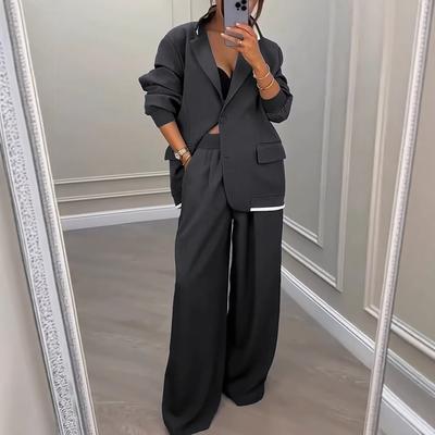 Europäische und amerikanische Qualitäts-Damenbekleidung städtische Business-Kleidung lockeres Blazer-Set mit Weitbein-Hose zweiteiliges Set