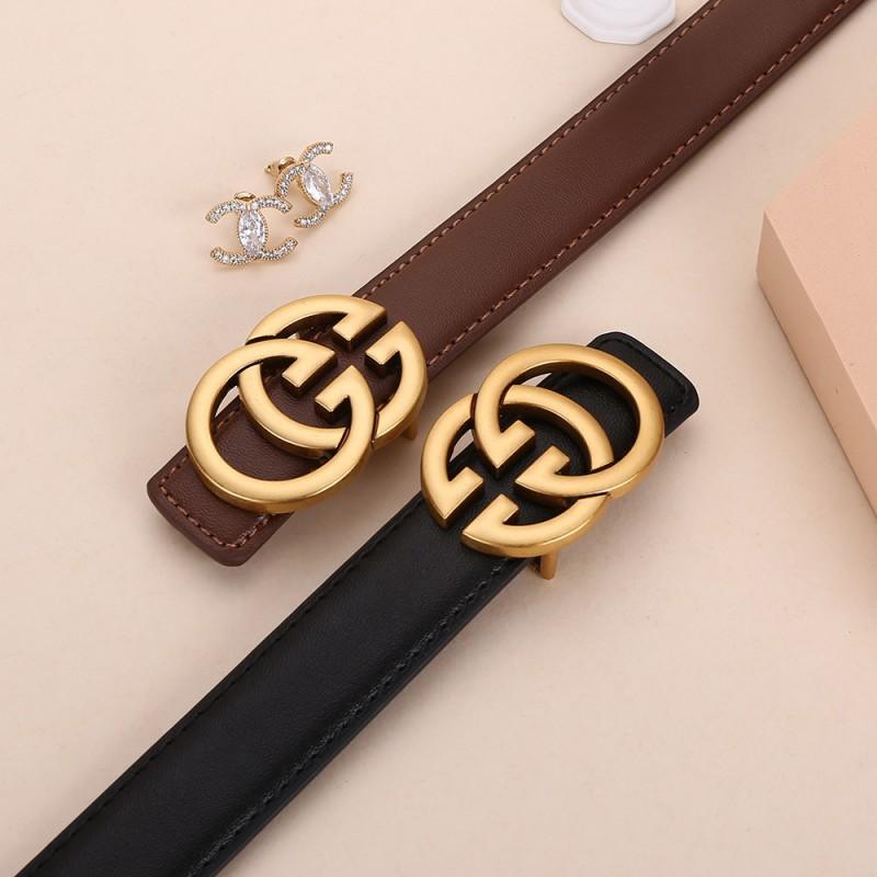 Womens Genuine Leather Belt With Alloy Buckle Slim 2.4cm Width Classic Black Brown Beige Office Casual Chic Style