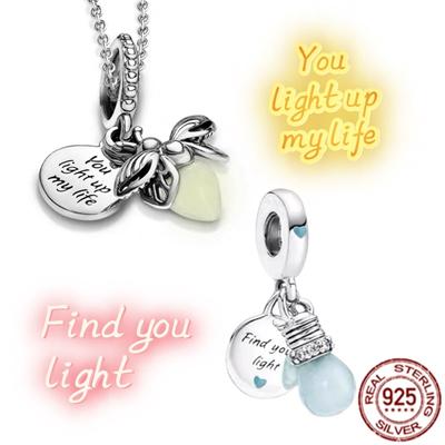 Erhellen Sie die Nacht, 925er Sterlingsilber, Glühwürmchen, Biene, Glühbirne, passend für Original-Armbänder, DIY-Schmuck-Charm-Perle