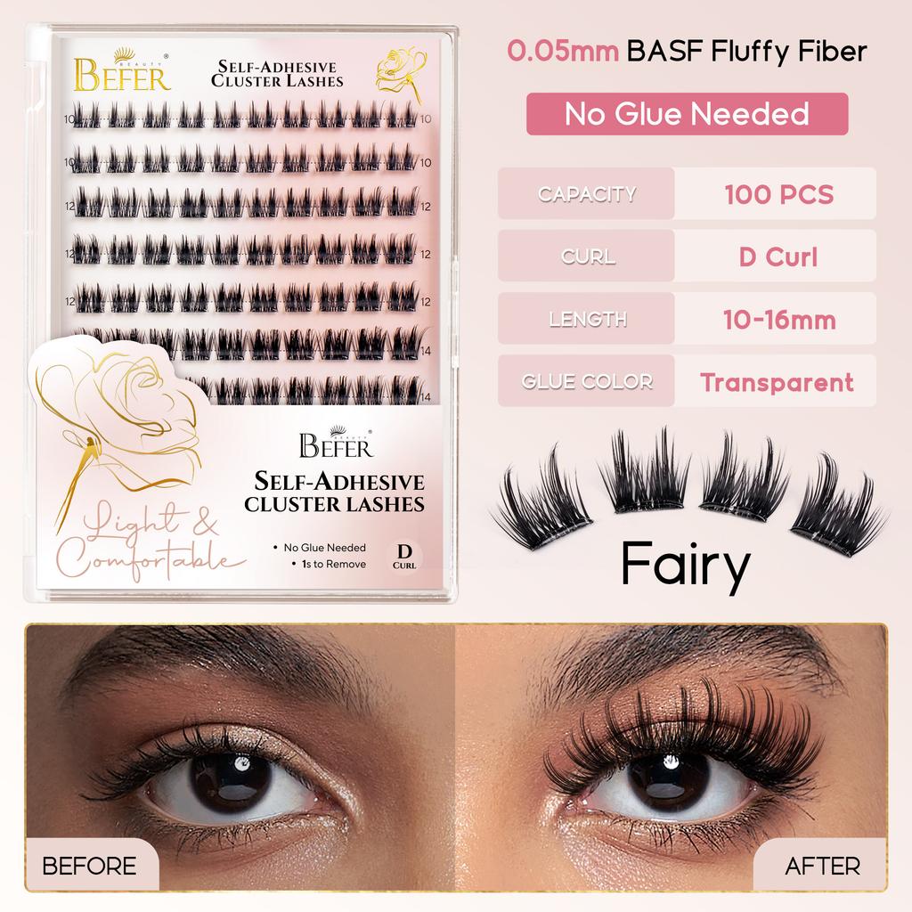 Befer Self-Adhesive Lash Clusters Clear Pre-Glued Eyelashes Cluster 150pcs Manga Natural Makeup Fluffy False Eyelashes Supplier