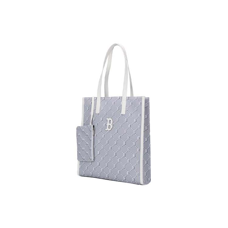 New MLB Monogram Collection Polyester Combo Bag, Tote Bag, Shopping Bag, Shoulder Bag, Handbag Regular Unisex Gray White 3AORM012N-43GRS
