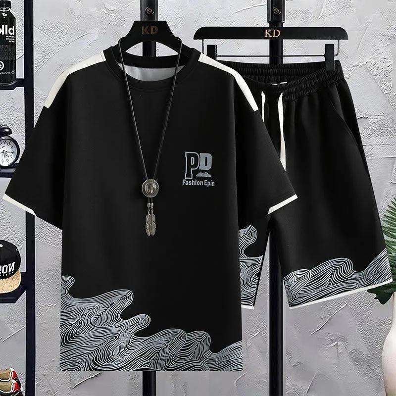 

Летний костюм с короткими рукавами, мужская футболка, молодежный стиль Гонконга, свободный, большой размер, для студентов, красивый 4XL
