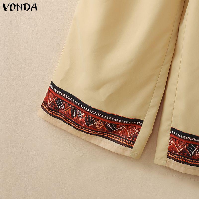 VONDA Damen Lapel Kragen 3/4 Ärmel Lässig Elegant Lang Weiter Bein Jumpsuit Rompers Für Große