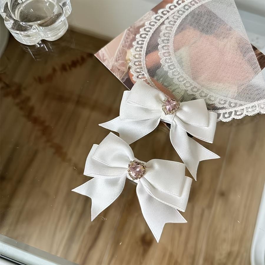 Sweet Heart Rhinestone Bow Hair Clips with Princess Style, Elegant for Daily Wear and Campus Headwear, Valentine'S Day Gift, Valentine'S Day, | Elegan