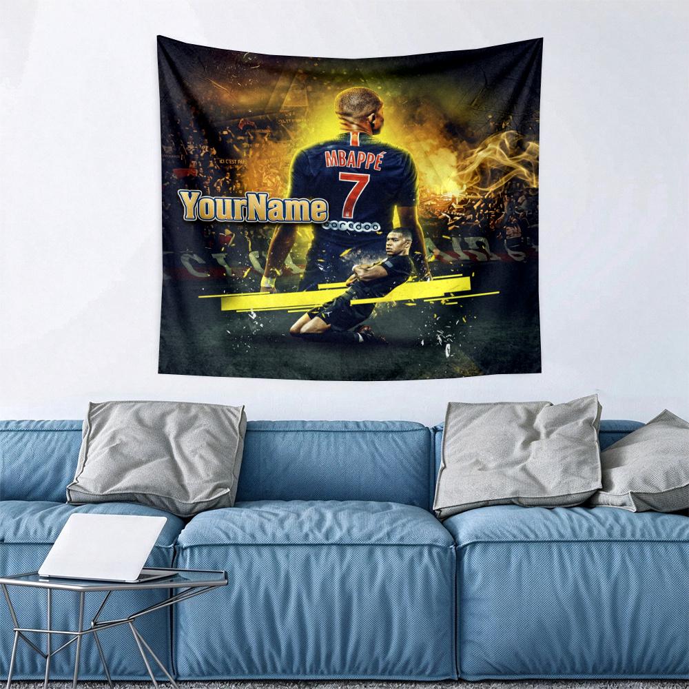 Mbappe Custom Your Name Wall Decor Tapestry Art For Pet Memorial Birthday Wedding Party Backdrop Family Gift