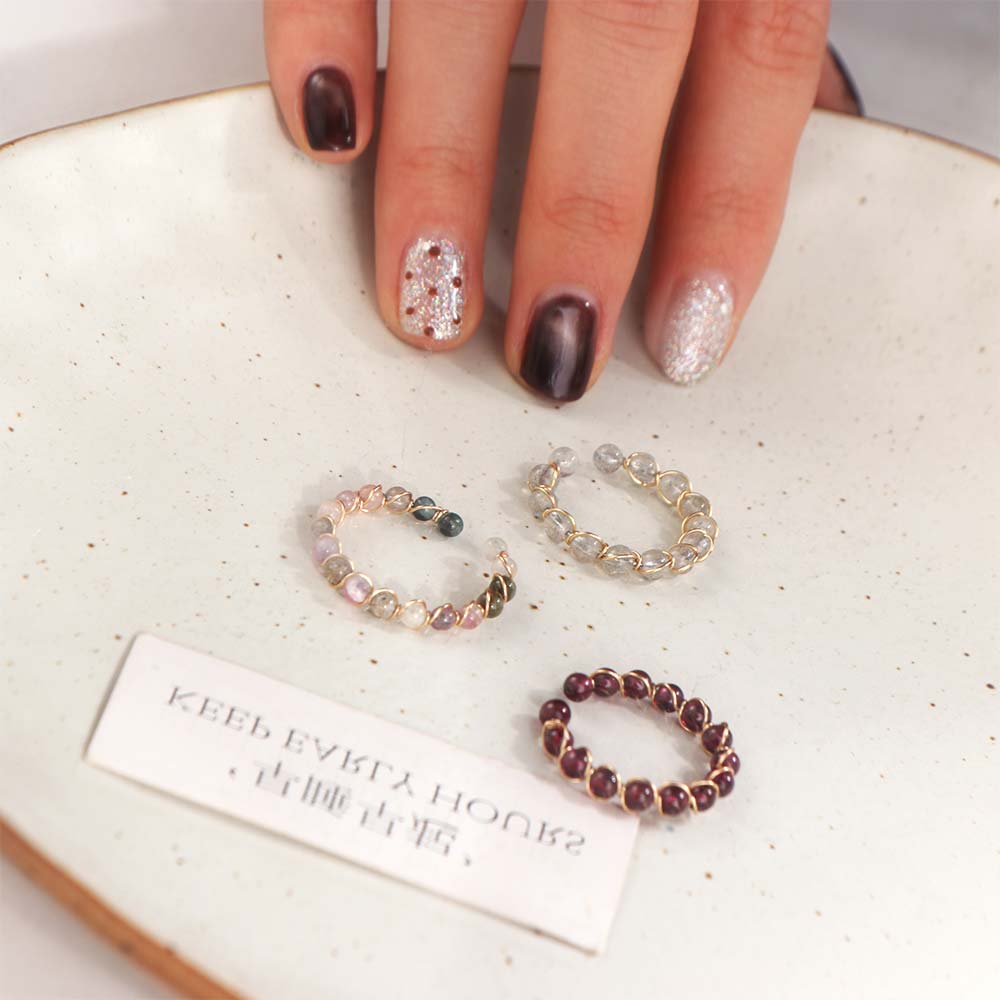 3PCS Finger Jewelry Colorful Beads Ring Light Luxury Opening Ring Vintage Round Bead Ring  Girl