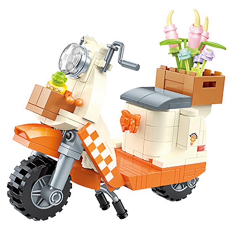 DIY Cute Lighting Machinery Little Sheep Electric Vehicle Motorcycle Retro Building Blocks Classic Model Bricks Sets Toys