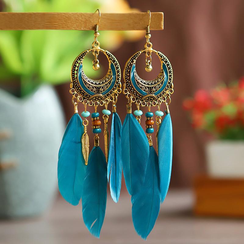 Bohemian Long Tassel Feather Earrings - Trendy Douyin-Inspired Design for Women
