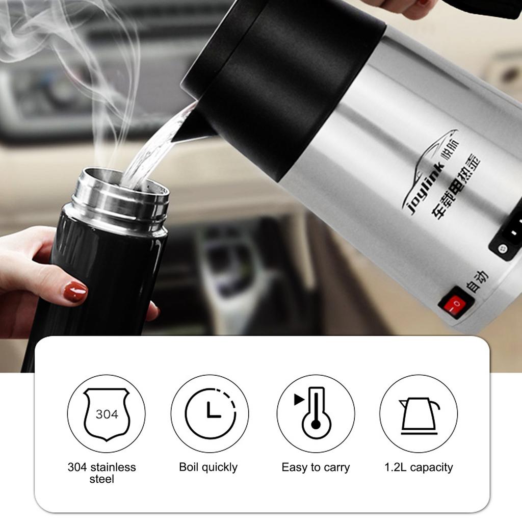 1200ML 24V Elektrischer Heizbecher Wasserkocher Edelstahl Wassererhitzer Flasche für Tee Kaffee Trinken Reise Auto LKW Wasserkocher