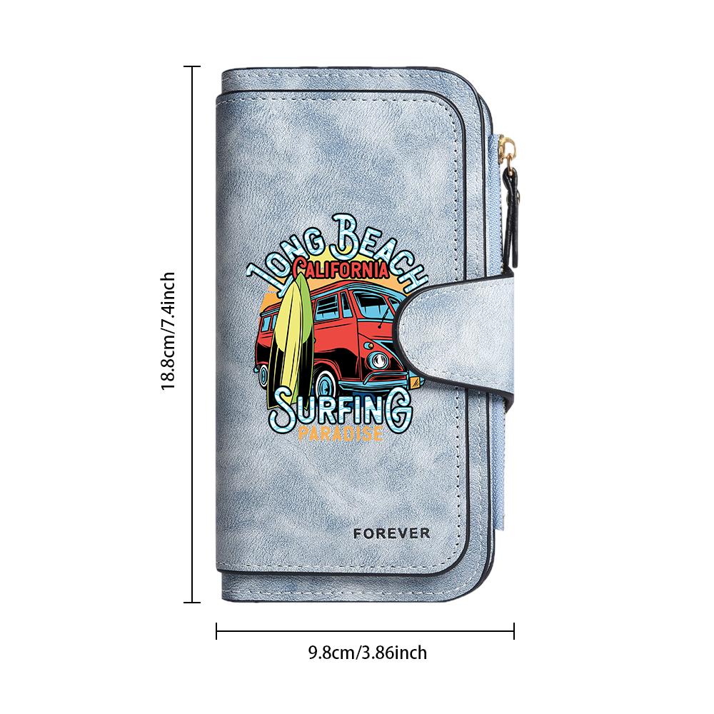 Long Beach Surfing Style PU Leather Wallet Fashion Casual Multi Card Portable Purse