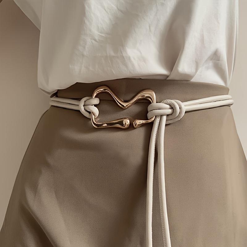 

Thin Belt Adjustable Golden Buckle Belt Pu Leather Belt Classic Women Waistband For Daily Leisure Coat Business Office 125cm белый