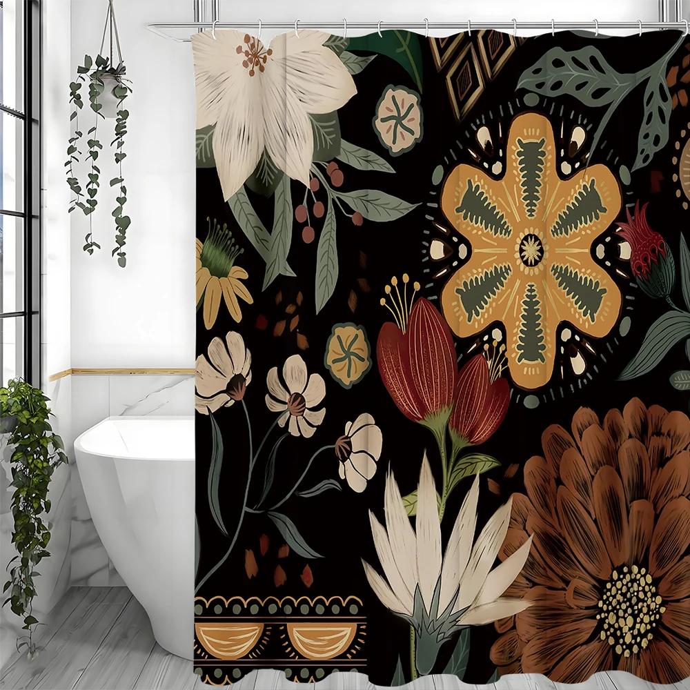 Spring Flower Shower Curtain, Bathroom Decorative Shower Curtain, Waterproof Shower Curtain With Hooks