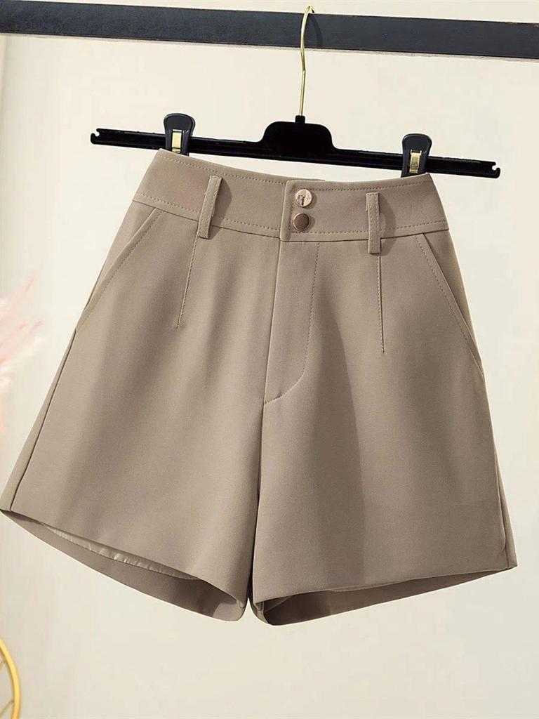 Women's White High-Waisted Wide-Leg Suit Shorts - Summer Petite Loose A-Line Hot Pants