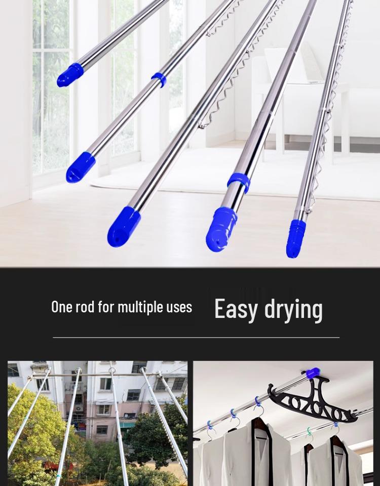 Retractable No-Drill 304 Stainless Steel Balcony Clothes Drying Rack Pole