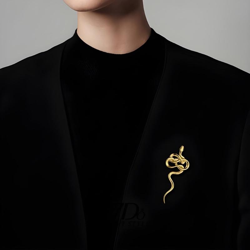 Unique Gold Snake Brooch Symbolizing Strength and Elegant Fashionable Accessory for Parties or Business Meetings