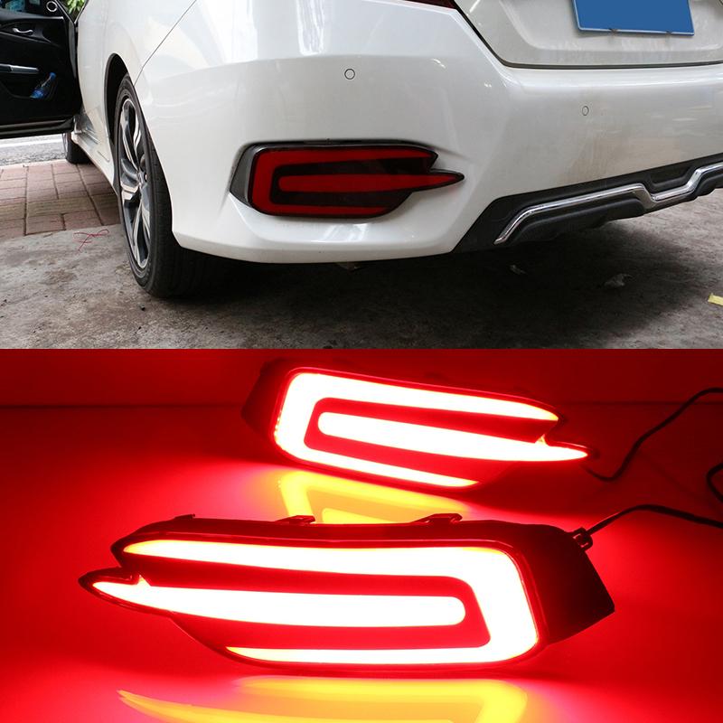 Car Flashing 1 Pair For Honda Civic 2016 2017 2018 Reflector Car LED Tail Light Rear Fog Lamp Bumper Light Auto Bulb Brake Light