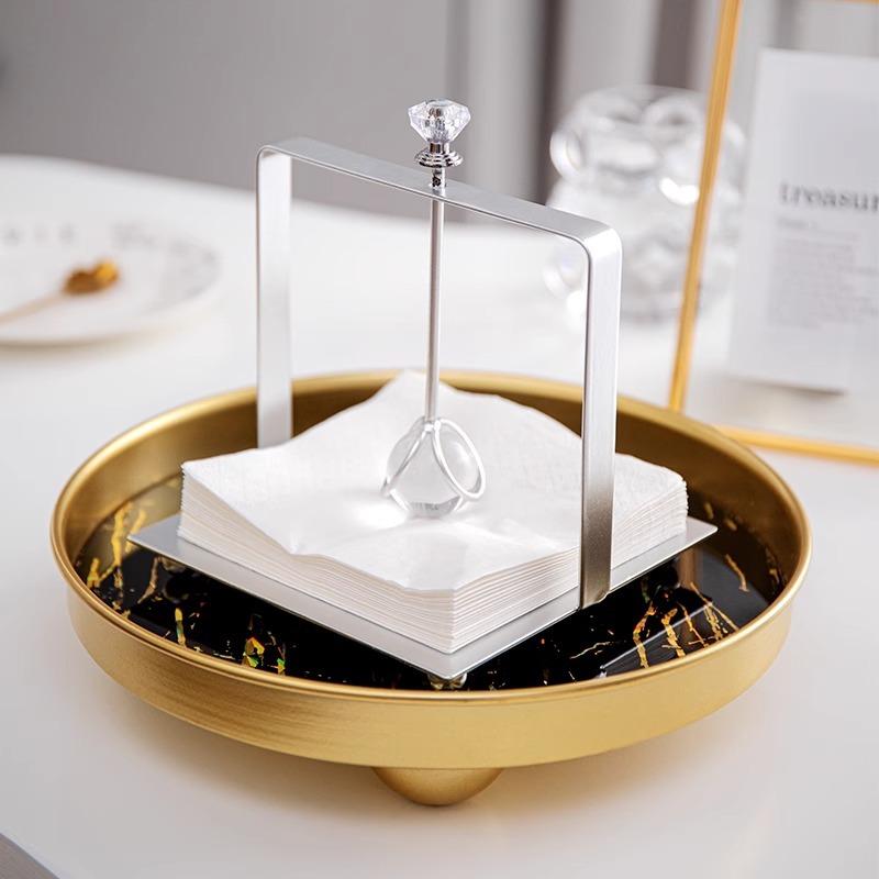 Square Metal Crystal Tissue Holder Electroplating Home Tabletop Tissue Decoration Upright Storage Press Base