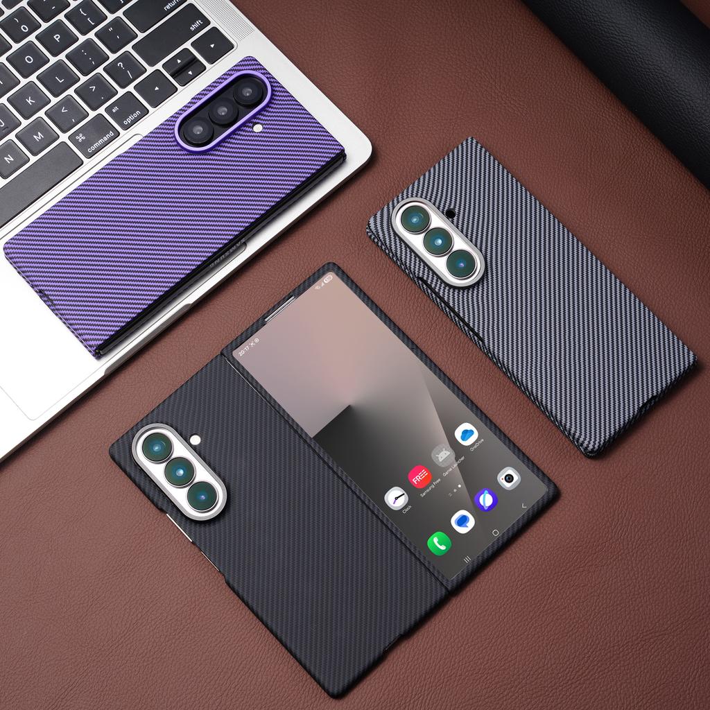 Business magnetický kryt s texturou uhlíkových vláken pro Samsung Z Fold 7 6 5 4 3 Bezdrátové nabíjení PC kryt s ochrannou fólií na displej