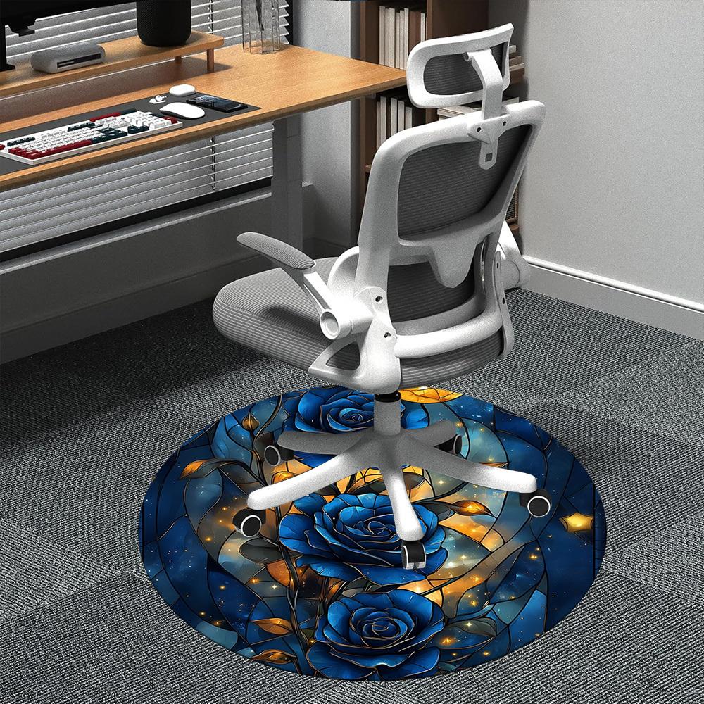 1pc Blue Roses Stained Glass Office Round Area Rug, Indoor Mat Suitable ForOffice, Under Office Chairs Bedroom Living Room Home Decor, Room Deco,  N63