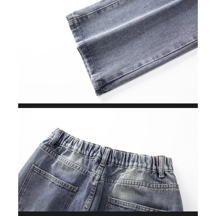 Retro Solid Color Flared Jeans Loose Straight Pants Men Spring Casual Trousers Vintage