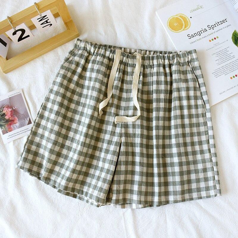 2026 Neue Sommer Couple Japanische Shorts 100% Baumwolle Herren und Damen Kariert Einfach Groß Dünn Hausshorts Karierte Pyjamahose