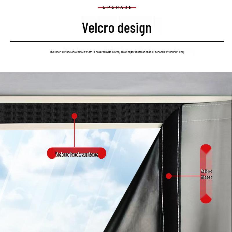 Easy-Install Blackout Curtain with Velcro for Bedroom & Balcony - Heat Insulation & Sun Protection
