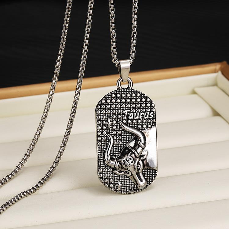 2026 New 12 Constellation Male Versatile Retro Style Constellation Sweater Pendant Necklace