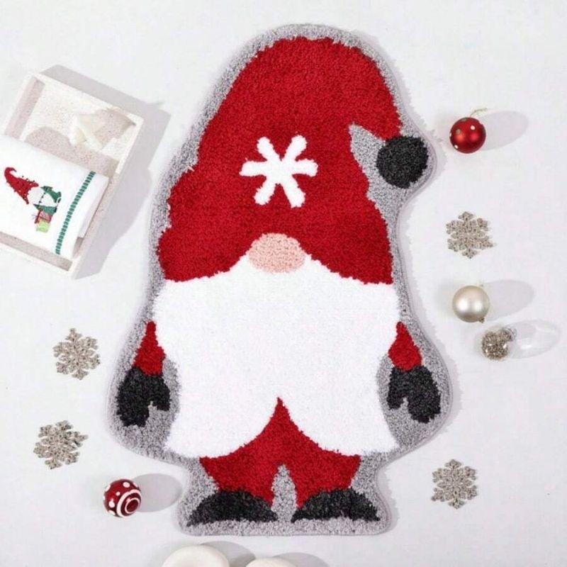 Christmas Gnome Bath Mat Red Hat Elf Shape Non Slip Absorbent Bathroom Rug For Shower Tub Toilet Xmas Home Decor