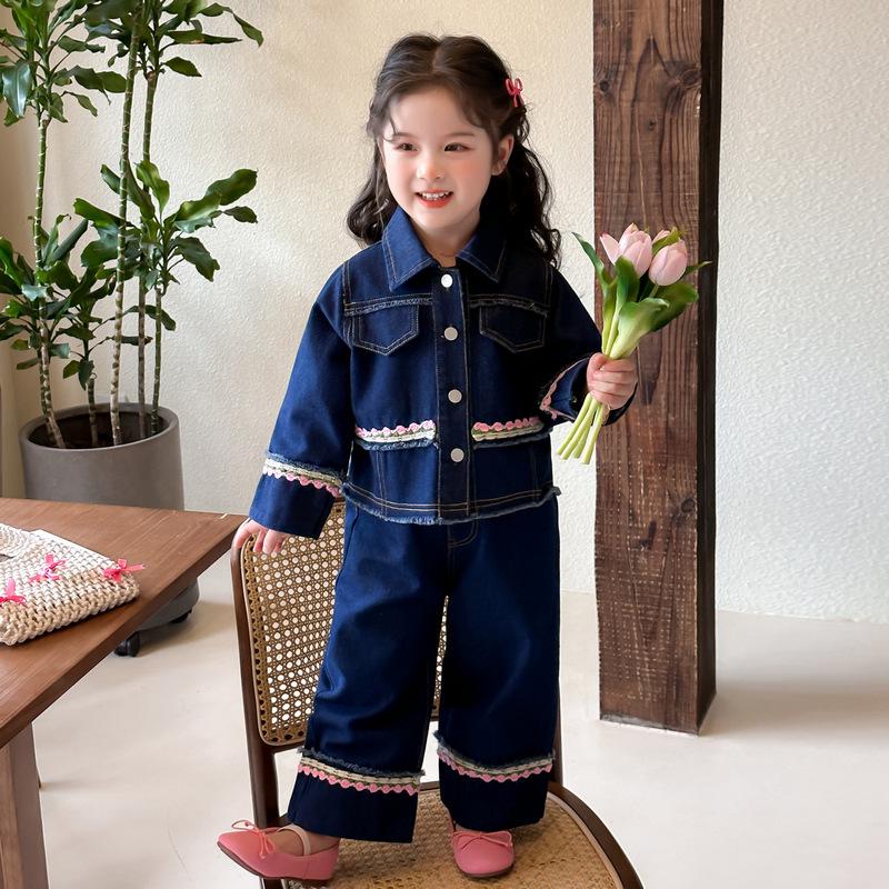 

Трендовый деним стрит-стайл наряд для девочек - Весна/Осень 2025, Корейская мода 100 cm синий