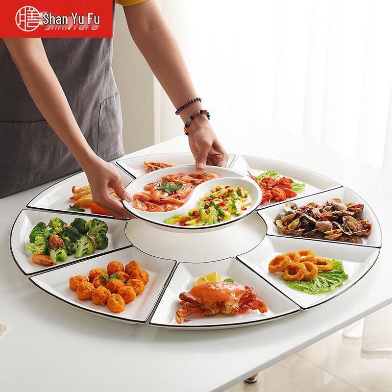 ShanyuFu Chinese Ceramic 9-Piece Serving Platter Set