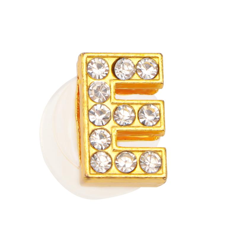 New Gold Letter Alphabet Shoes Charms Metal Button Rhinestone Crown Shoe Decorations Garden Shoes Accessories for Women Man 1PCS