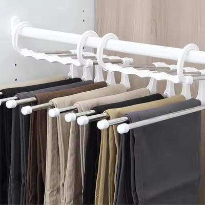 Cintre Pantalon 5 en 1 Gain de Place Pliable Serviette Cravate Crochet Multifonctionnel Vêtement Pantalon Rangement Organisateur Placard Garde-Robe