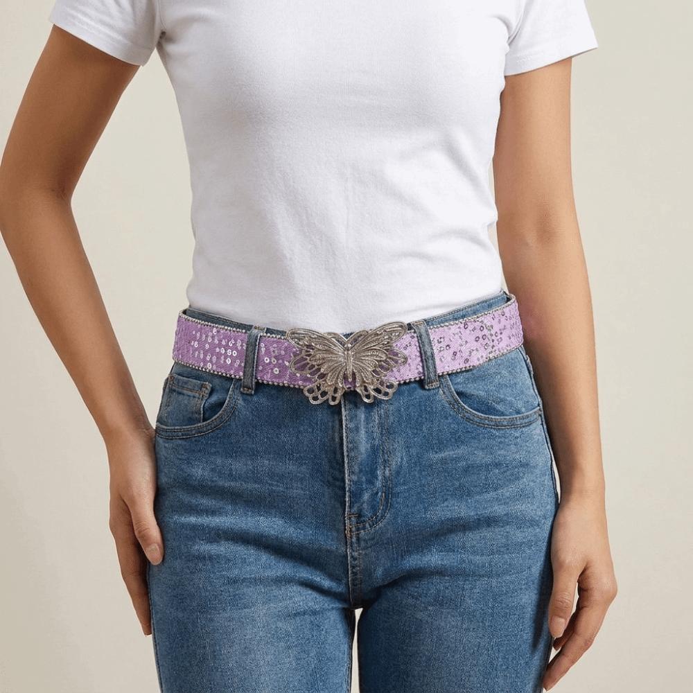 Sequins Wide Belt Y2K Denim Waistbands Simple Butterfly Belt Female/Girls