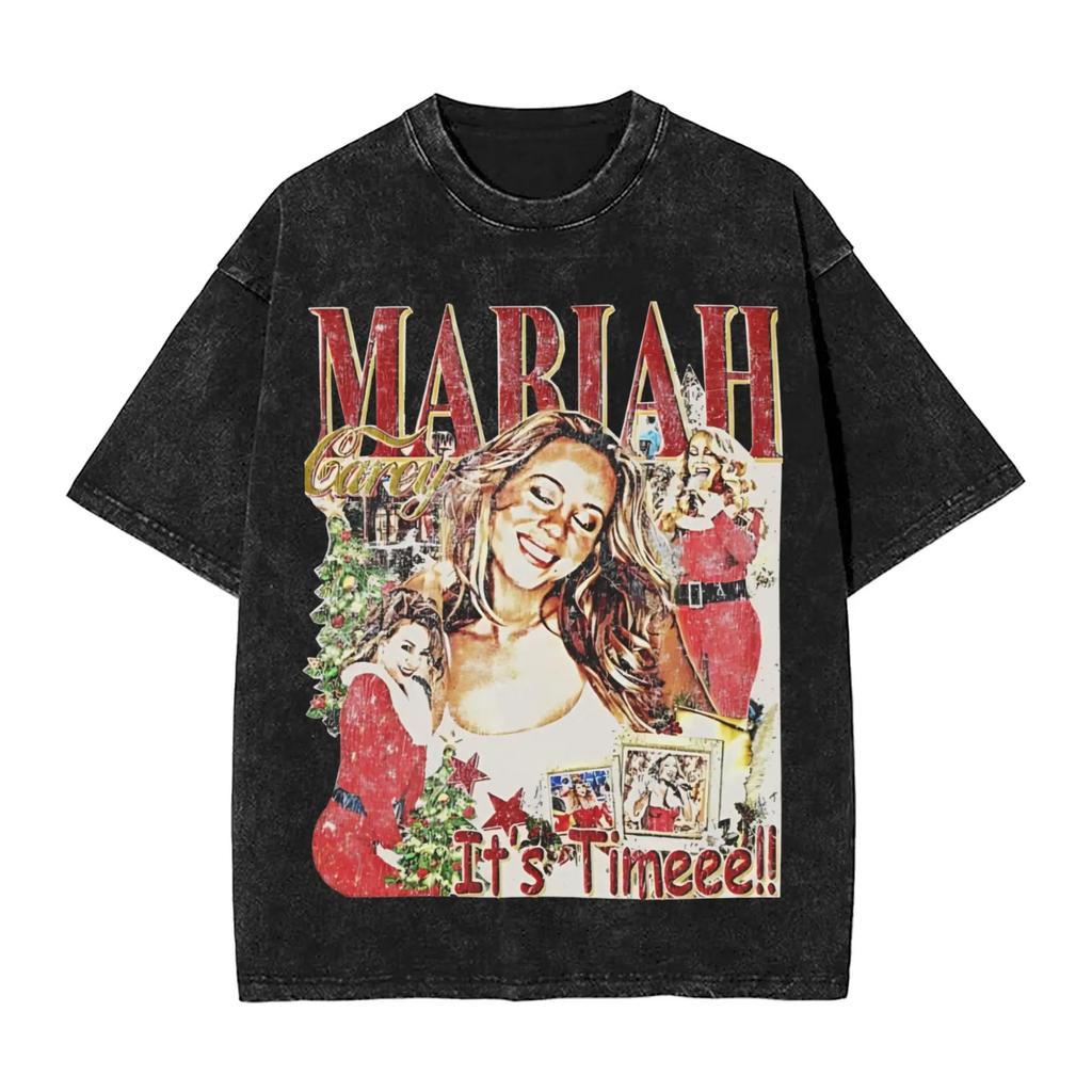 Divertente T-shirt con Stampa Grafica Mariah Carey All I Want for Christmas Is You Uomo Donna Estate Vintage Lavato Cotone Top Maglietta Oversize