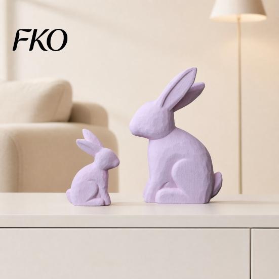 Soft Desktop Decoration Rabbits 2Pcs Distressed Rabbit Statue, Vintage Bunny Figurines, Easter Decorations, Rustic Staggered Height