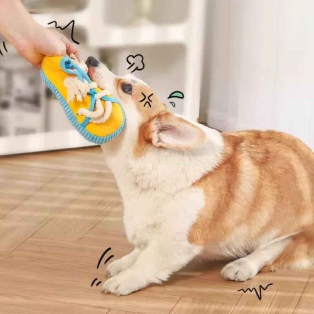 Shoe Shaped Squeaky Dog Toy Clean Teeth Pet Cotton Rope Slippers Dog Chewing Toy  Reduce Anxiety
