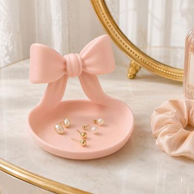 3D Printed Bow Jewelry Organizer Tray, Decorative Ribbon Bow Ring Holder for Rings Earrings Necklace, Vanity Storage Dish for Dresser, Desk, Vanity