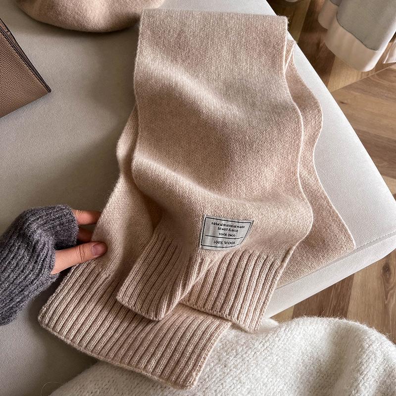 Simple style autumn and winter monochrome lengthened warm knitted soft waxy skin-friendly wool scarf schoolgirl