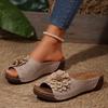 Women's Floral One Band Wedge Slide Slippers, Open Toe Plus Size Lightweight Casual Outdoor Beach Daily Footwear
