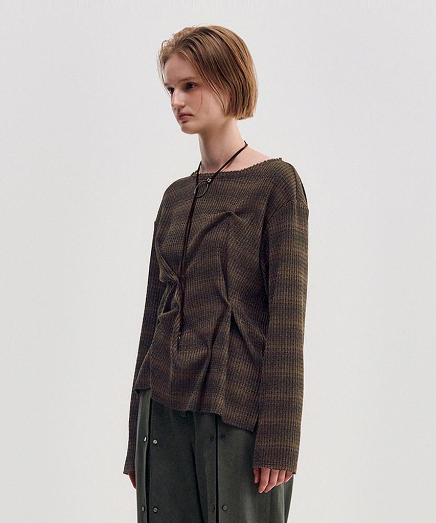 Kimjisu Dozi - Raw Edge Pinched Pullover _ Brown