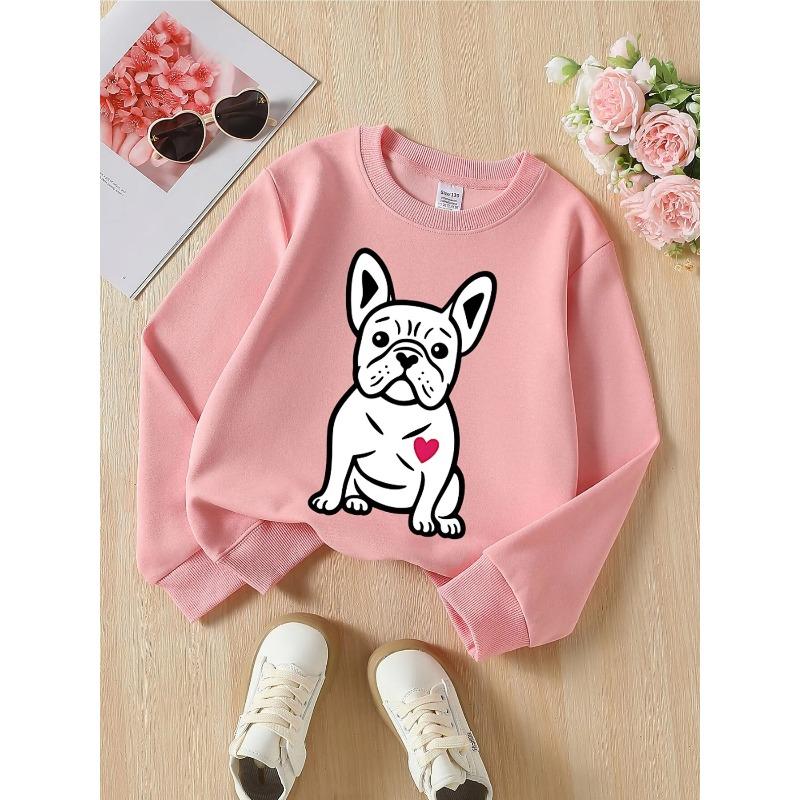 European sizes Kids' Crewneck Sweatshirt - French Bulldog with Heart Pattern , Sportswear And Casual Wear, Soft And Comfortable, Children's Clothing