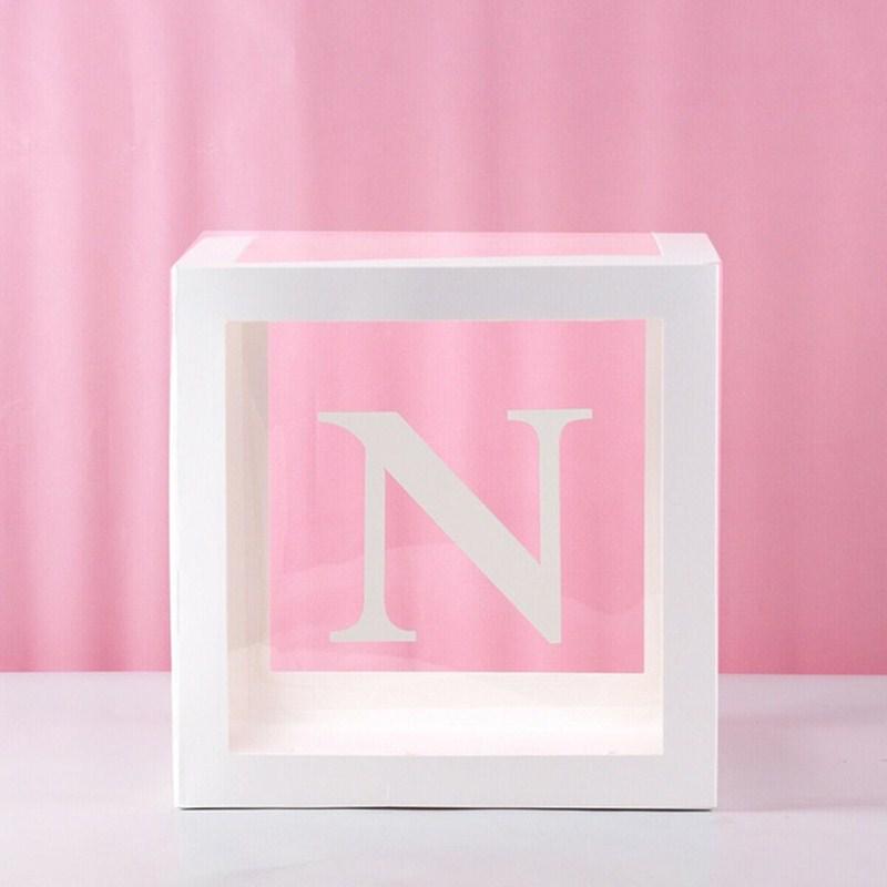 Clear Balloon Box with 26 White Letters for Birthday Party and Baby's First Birthday Decoration