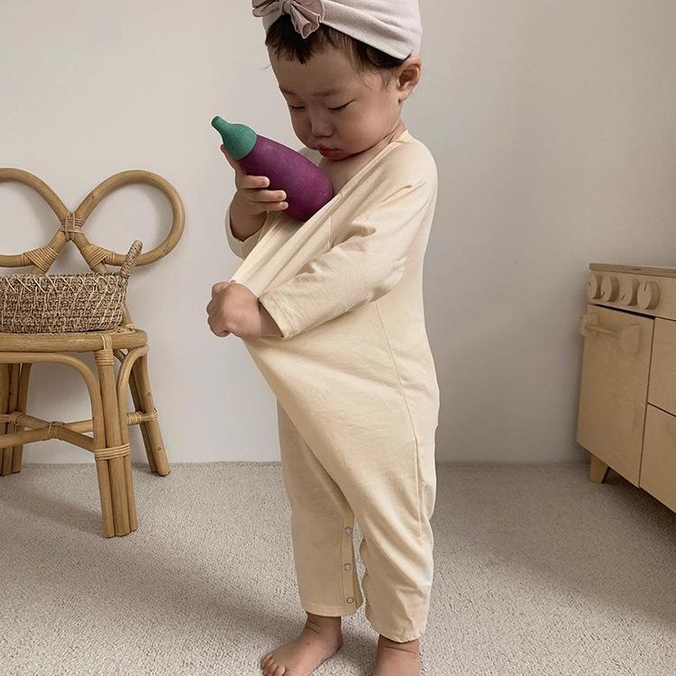 2025 Autumn Korean Baby Solid Color Long Sleeve Bodysuit Romper with Newborn Diaper Cover