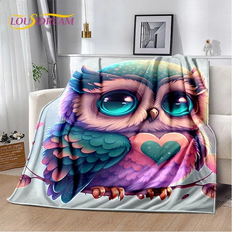 HD süße bunte Eulen-Cartoon-Decke, weiche Überwurfdecke für Zuhause, Schlafzimmer, Bett, Sofa, Picknick, Reisen, Büro, Ruhebezug, Decke für Kinder